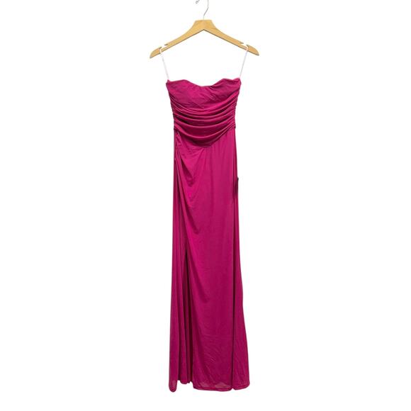 Lulus Epitome of Allure Fuchsia Mesh Strapless Ruched Maxi Dress size S NWT - Picture 6 of 8